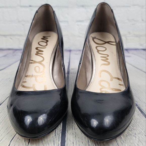 SAM EDELMAN | Camdyn almond toe faux/vegan patent pumps heels - Picture 6 of 11